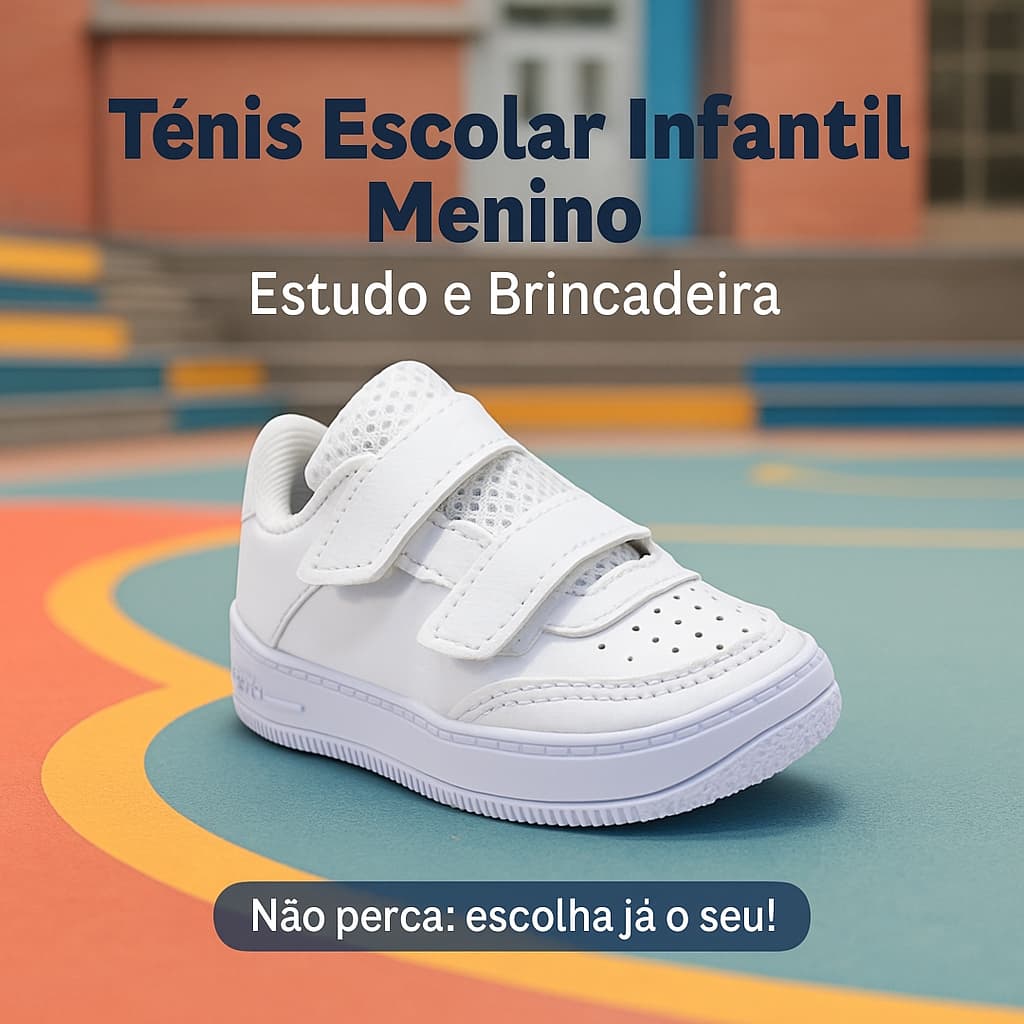Tênis Velcro Branco scolar Infantil Menino - Para Estudo e Brincadeira - 20 ao 33 Pronta Entrega