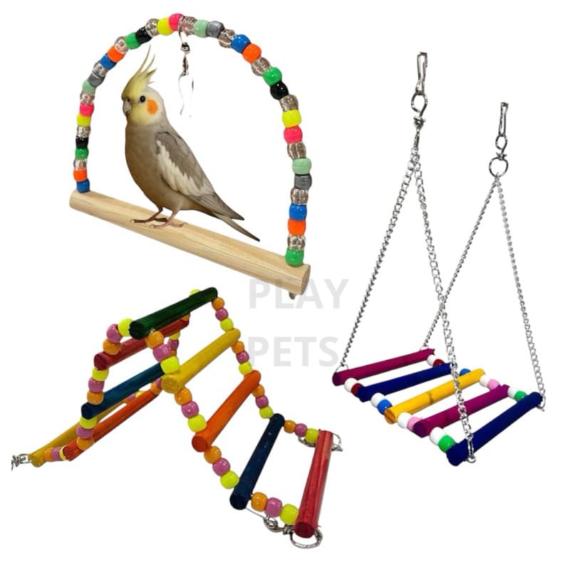 Kit 3 { Balanço corrente } +{ Ponte } + [ Balanço Missanga} para Calopsita, Periquito