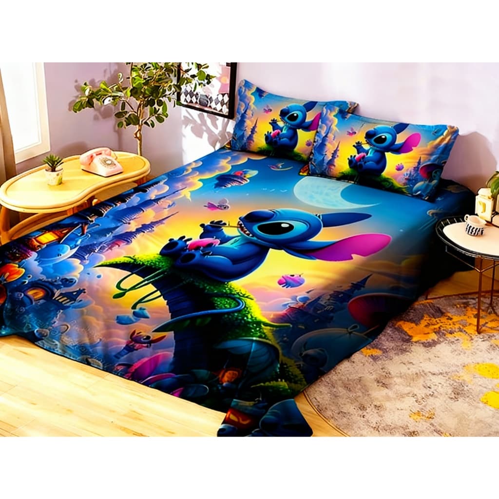 Lençol Casal de Personagem Lillo & Stitch sem elástico 3 Peças COR : LCC 34 | Cama Colcha infantil