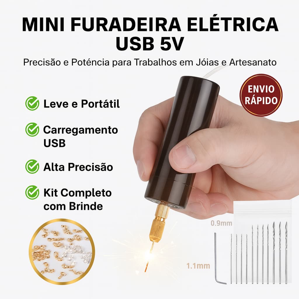 Mini Furadeira Elétrica USB 5V Dispositivo Rotativo para Produção Jóias Resina e Bricolagem