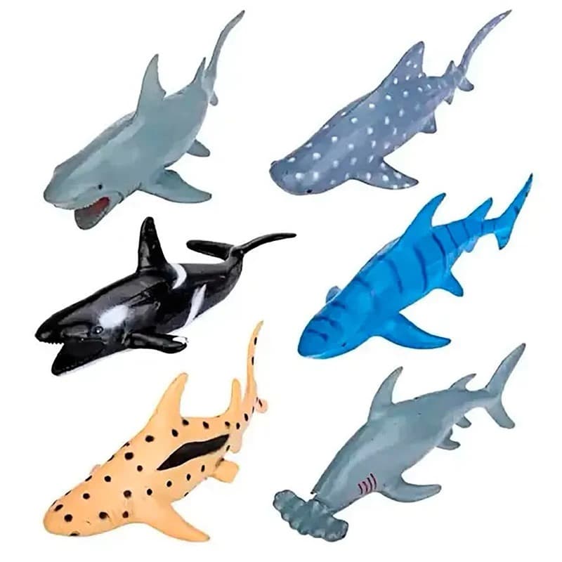 Kit 6 Animais Aquaticos Brinquedo Tubarões