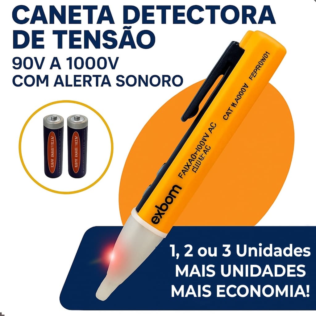 Caneta Detectora de Tensão 90V a 1000V com Alerta Sonoro com Pilhas Inclusas