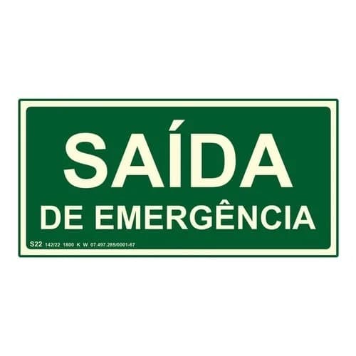Placa Saída de Emergência 10x20 cm | PVC Fotoluminescente | ABNT | Produto Novo