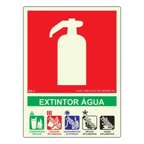 Placa de sinalização extintor Agua 20x15 fotoluminescente E5-1
