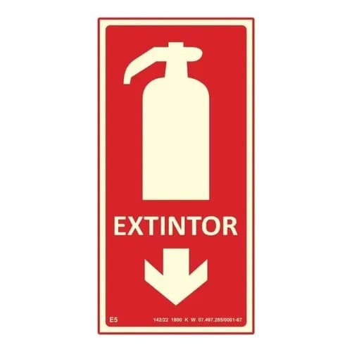 Placa de EXTINTOR 10x20 E5 fotoluminescente SEGURANÇA CONTRA INCENDIO