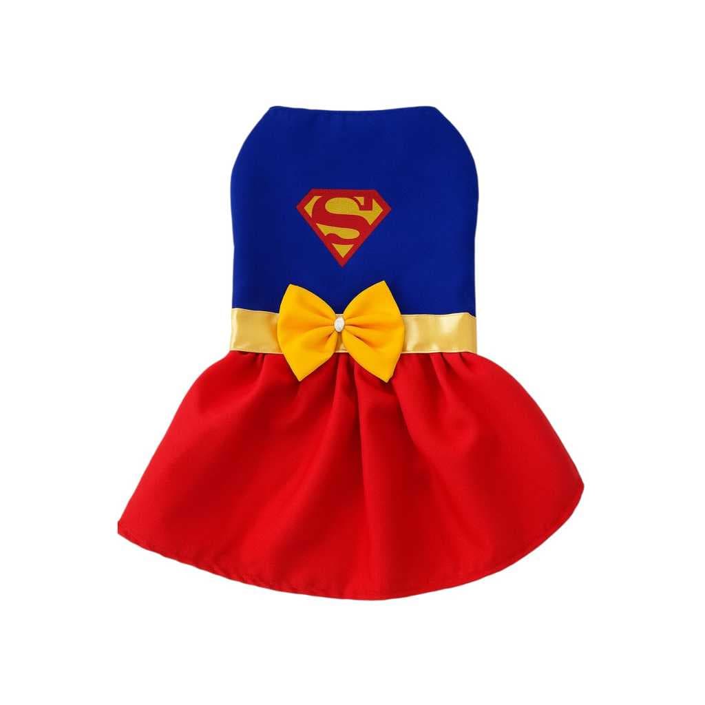 Roupa Pet Vestido Super Pet Carnaval Cachorro e Gato – Velcro Ajustável