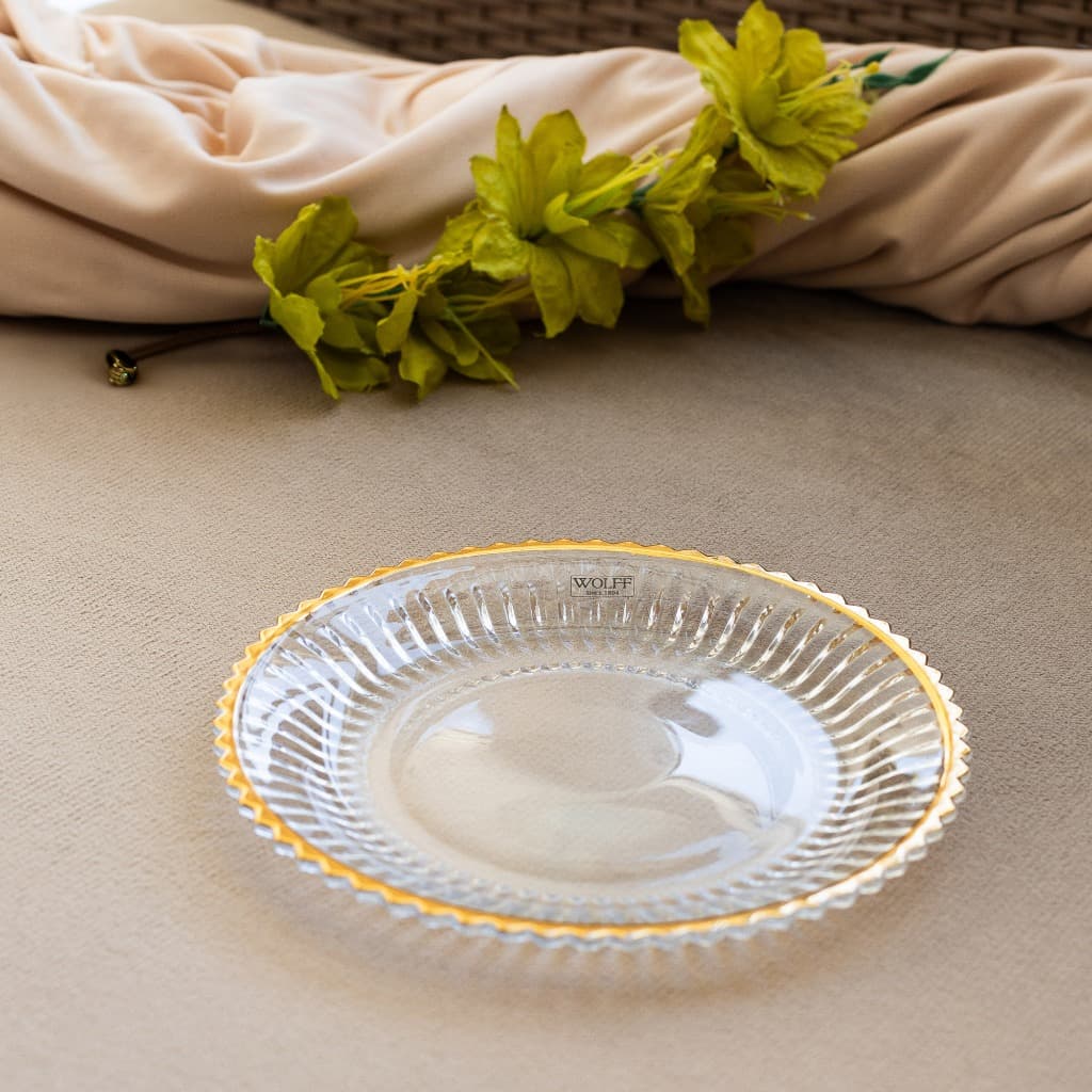 Conjunto 4 Pratos para Sobremesa de Cristal Imperatriz fio de ouro 20cm - Wolff