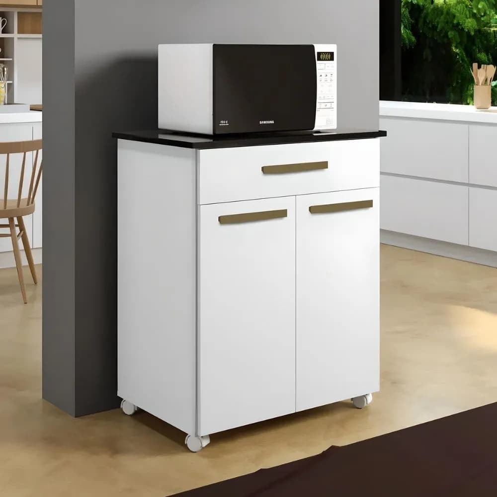 Balcão De Cozinha 2 Portas 1 Gaveta com rodinhas Branco