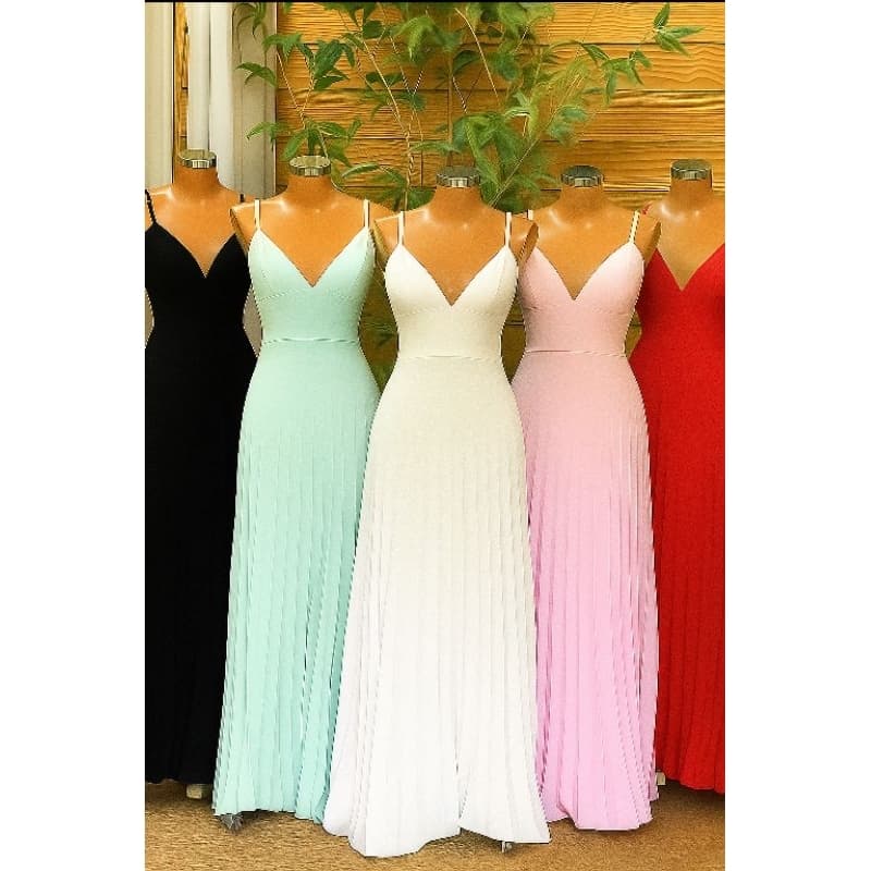 Vestido Longo Plissado para Festa e Eventos Feminino