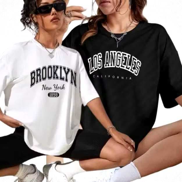 Kit 2 Camisetas Femininas 100% Algodão Brooklyn e Los Angeles Treino Corrida Caminhada com Estilo