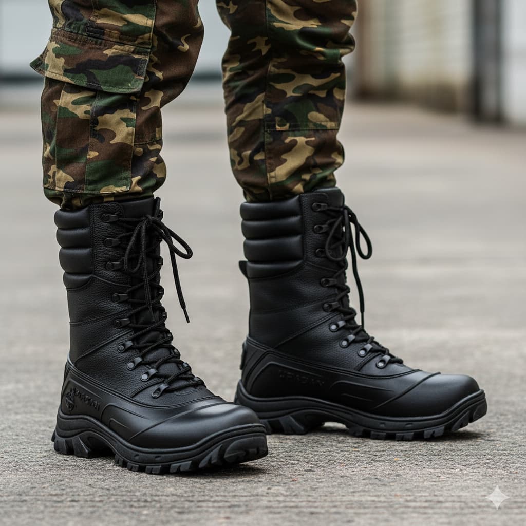 Bota Coturno Militar Couro Legítimo Proteção Lateral Titan Palmilha de Gel Resistênte a Agua
