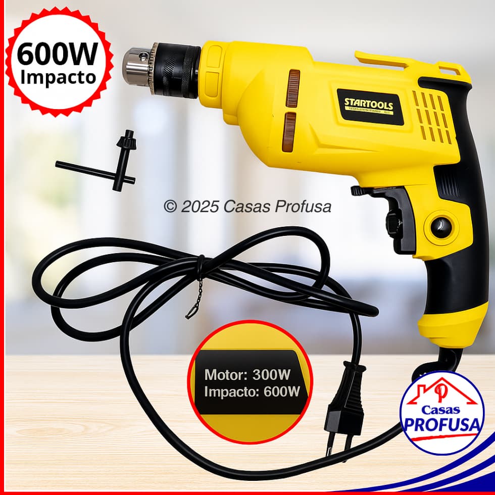 Furadeira Elétrica Profissional Chave Mandril 3/8" 600W Impacto 300W Motor Madeira Metal Parede 127V