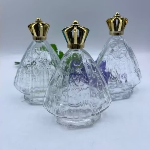 3 Santinha De Vidro Nossa Senhora Aparecida 60ml Para Agua Benta Com Tampa Coroa Dourada + Batoque