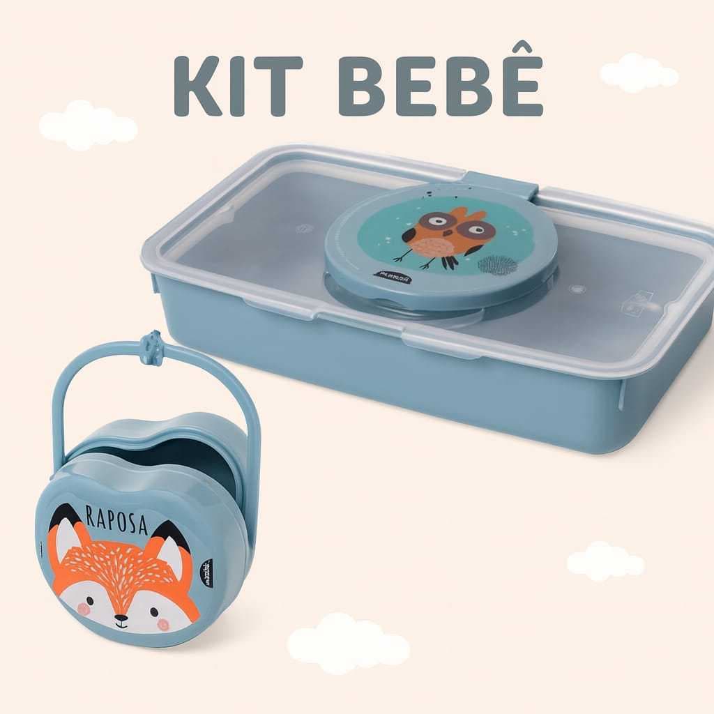 Kit 2 Em 1 Porta Chupeta + Porta Lenço Umedecido Plasutil Linha Infantil Bebê Criança