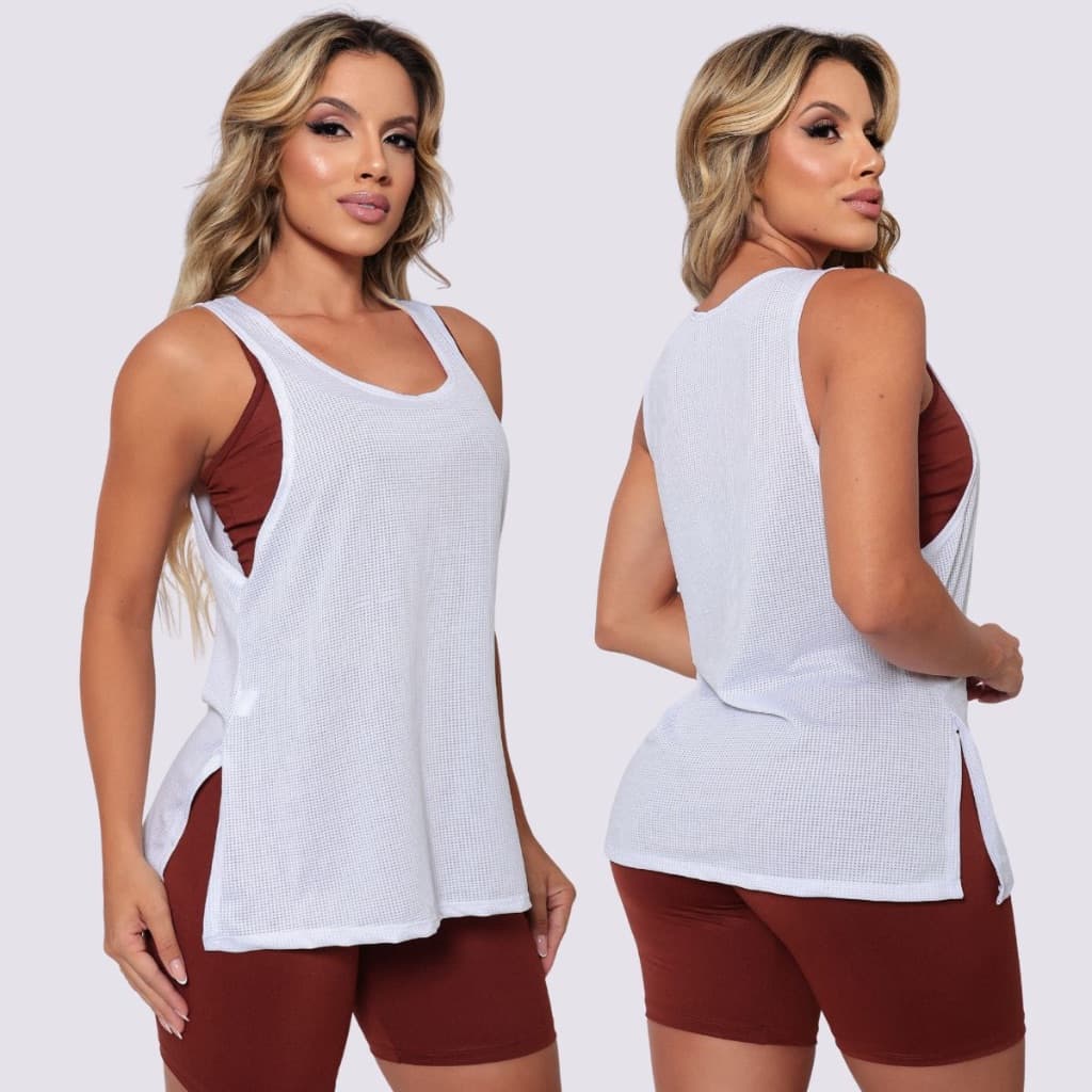 Regata Academia Feminina regatão furadinha dry fit blusa moda fitness corrida musculação treino