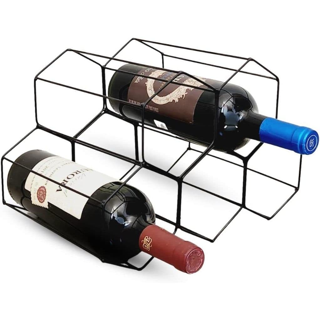 Adega de Ferro para Vinhos, 5 Garrafas, Design Empilhável, Preta