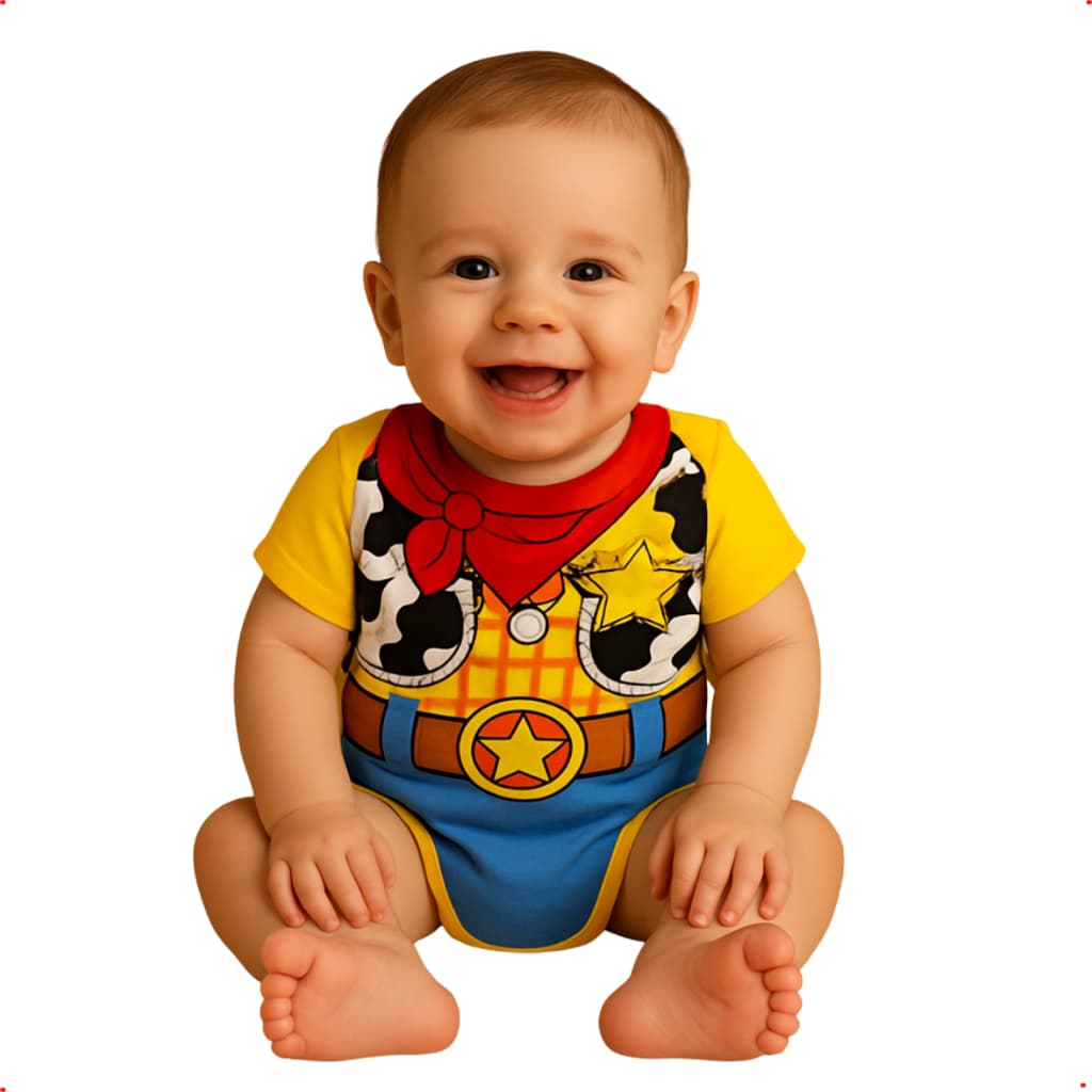 Body Bebê Personalizado Mesversário Woody Toy Story cOwboy fantasia menino