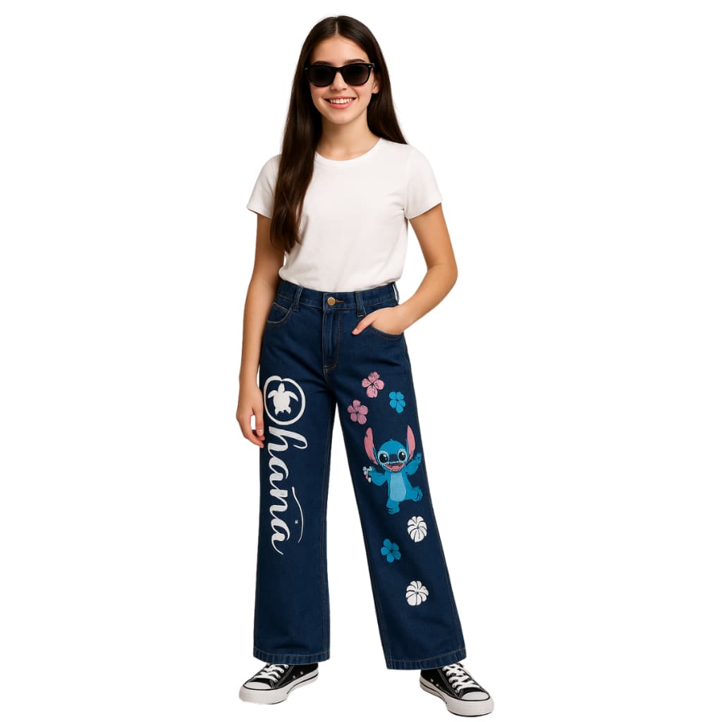Calça jeans juvenil menina modelo wid leg estilo pantalona