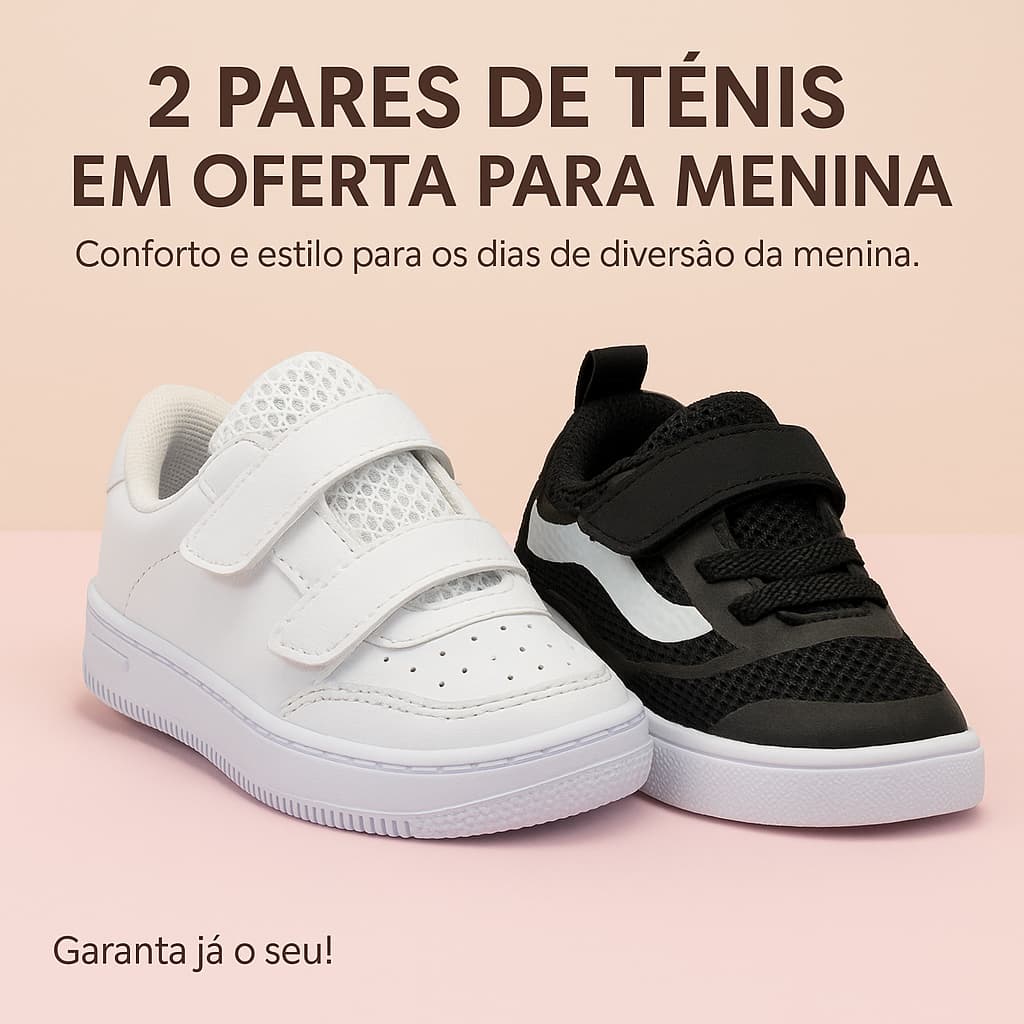 Kit 2 Tênis Infantil Menina Conforto e Estilo – Ideal para o Dia a Dia - Envio Rápido