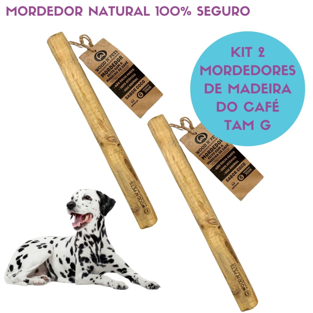 Mordedor Brinquedo para Cães Wood n Pets Madeira de Café para roer Natural G Kit 2 unidades