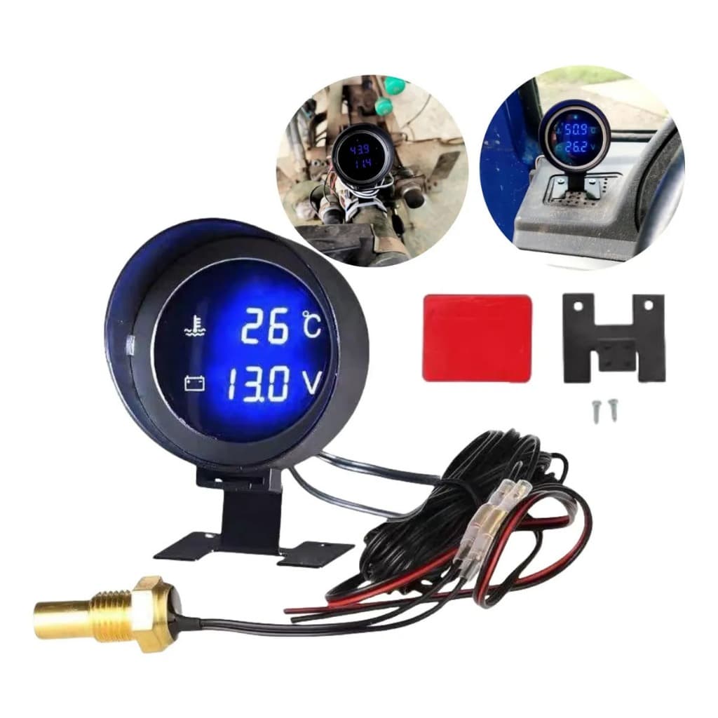 2 Em 1 Medidor Digital De Temperatura De Água Voltímetro Led Sensor Tubo De Junta Carro De Motocicleta