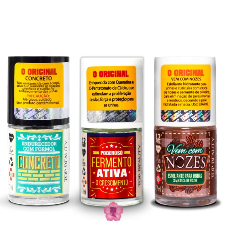 Kit 3 Bases Concreto + Fermento + Vem Com Nozes Sos Unhas Top Beauty