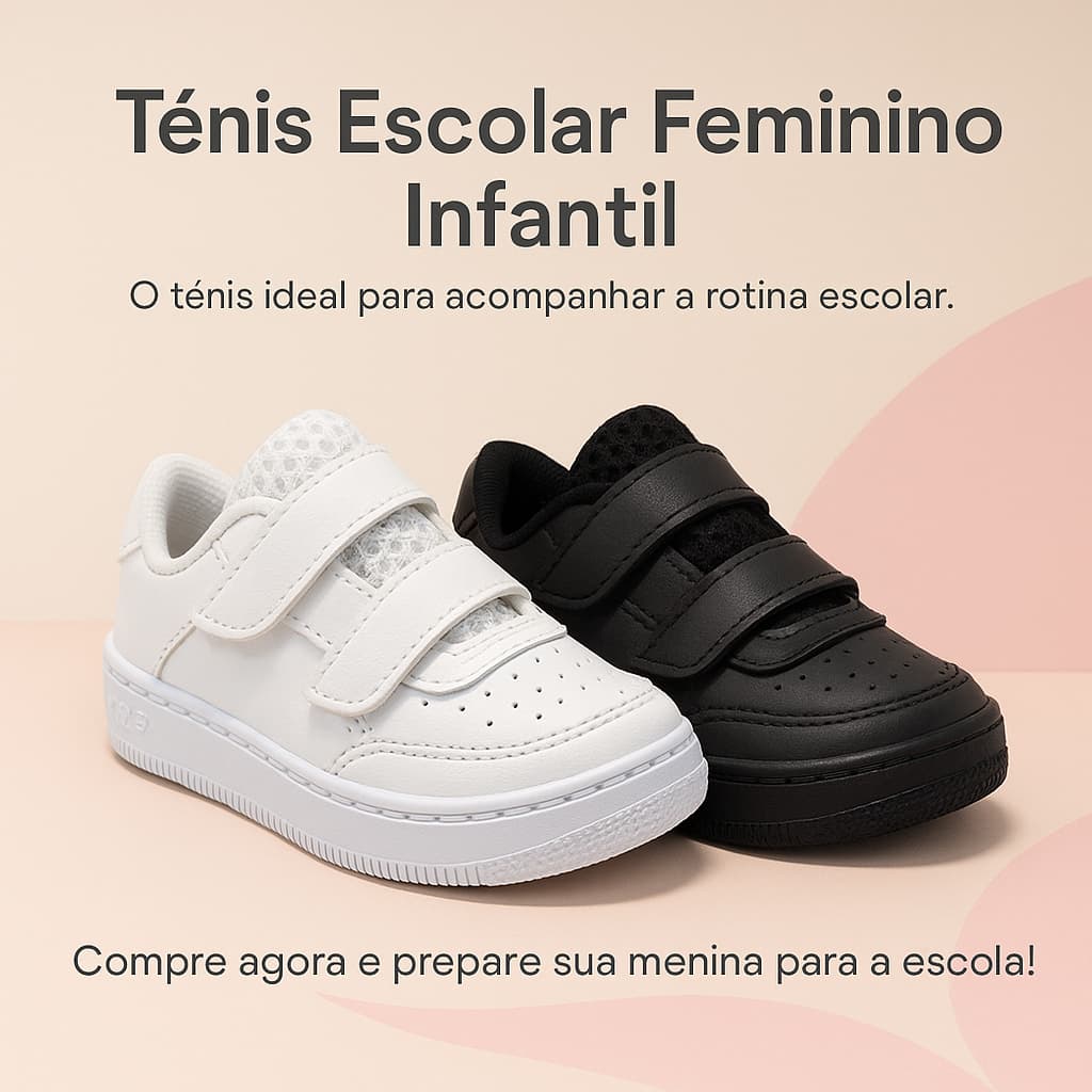 Tênis Velcro Branco e Preto Infantil Menina - Ideal Para a Escola - 20 ao 33 Envio Imediato