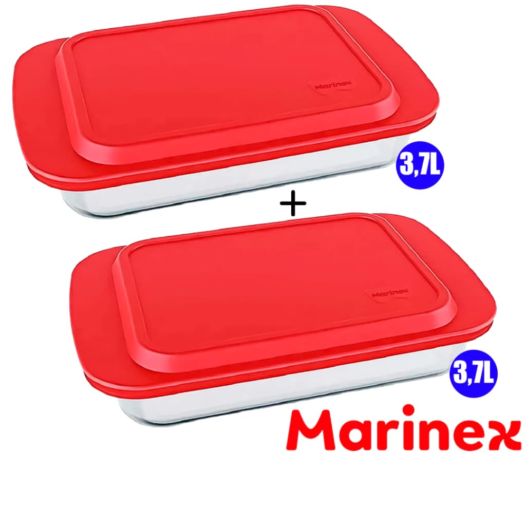 Jogo KIT 02/01 Assadeiras Retangular 3,7L + Tampa Vidro Marinex Travessa Lasanheira Refratário