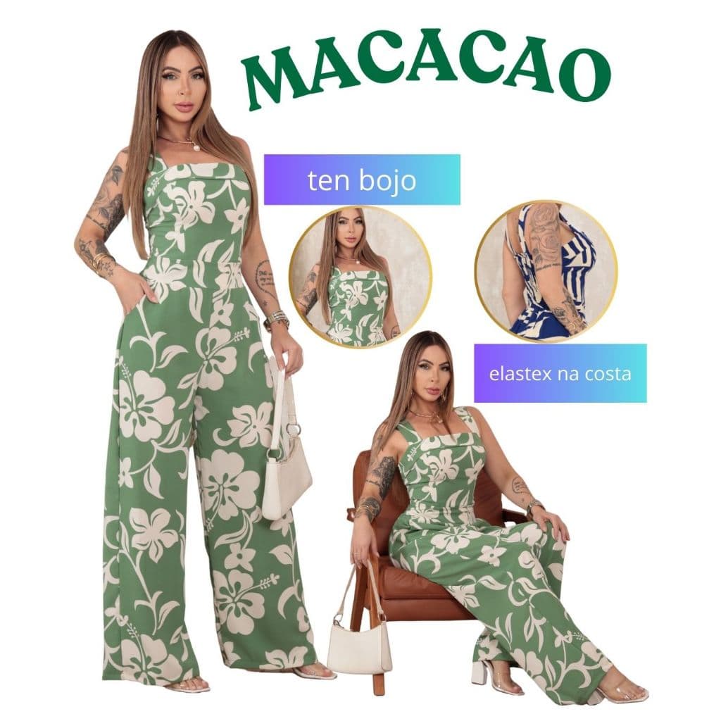 macacao longo estampado elastico nas costas