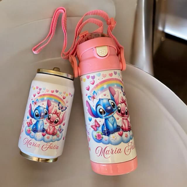 Garrafinha termica Lilo e Stitch, Garrafa termica infantil, Garrafa personalizada com nome