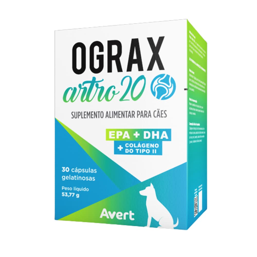 OGRAX ARTRO 20 – Suplemento para Saúde das Articulações de Cães | Colágeno Tipo II + Ômega 3