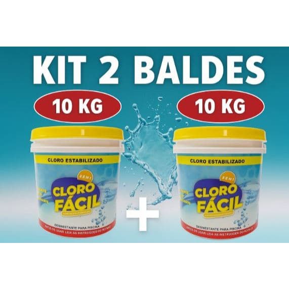 Kit com 2 Baldes de Cloro Fácil Granulado 3 Em 1 Balde 10kg Piscinas Ultraclor (20kg Total)