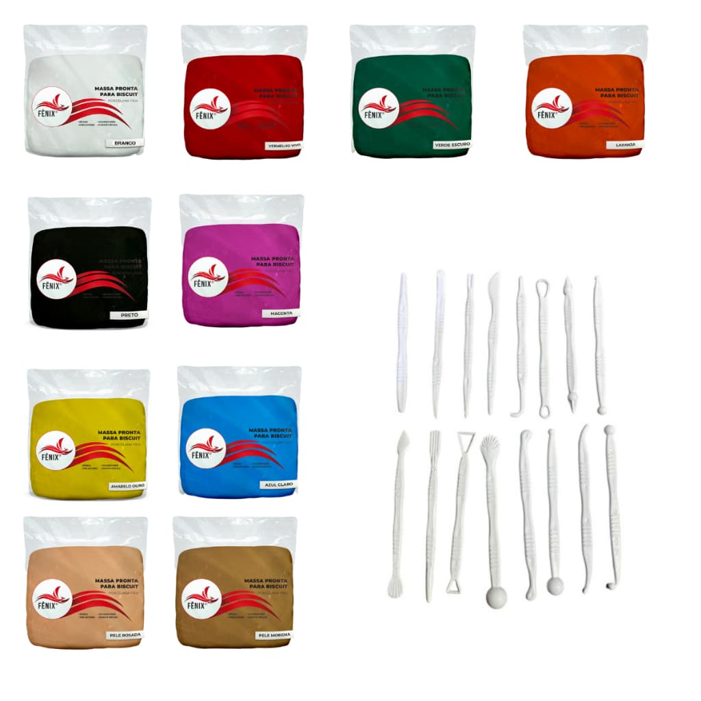 Kit Biscuit Completo - 10 Massas + 16 estecas ( Escolha a cor das massas )