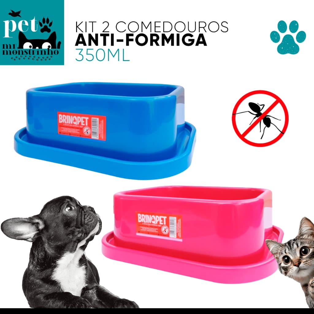 Comedouro Bebedouro Retangular com bordas Anti-formiga para Cachorro Gato Filhote 350ml - Envio Imediato