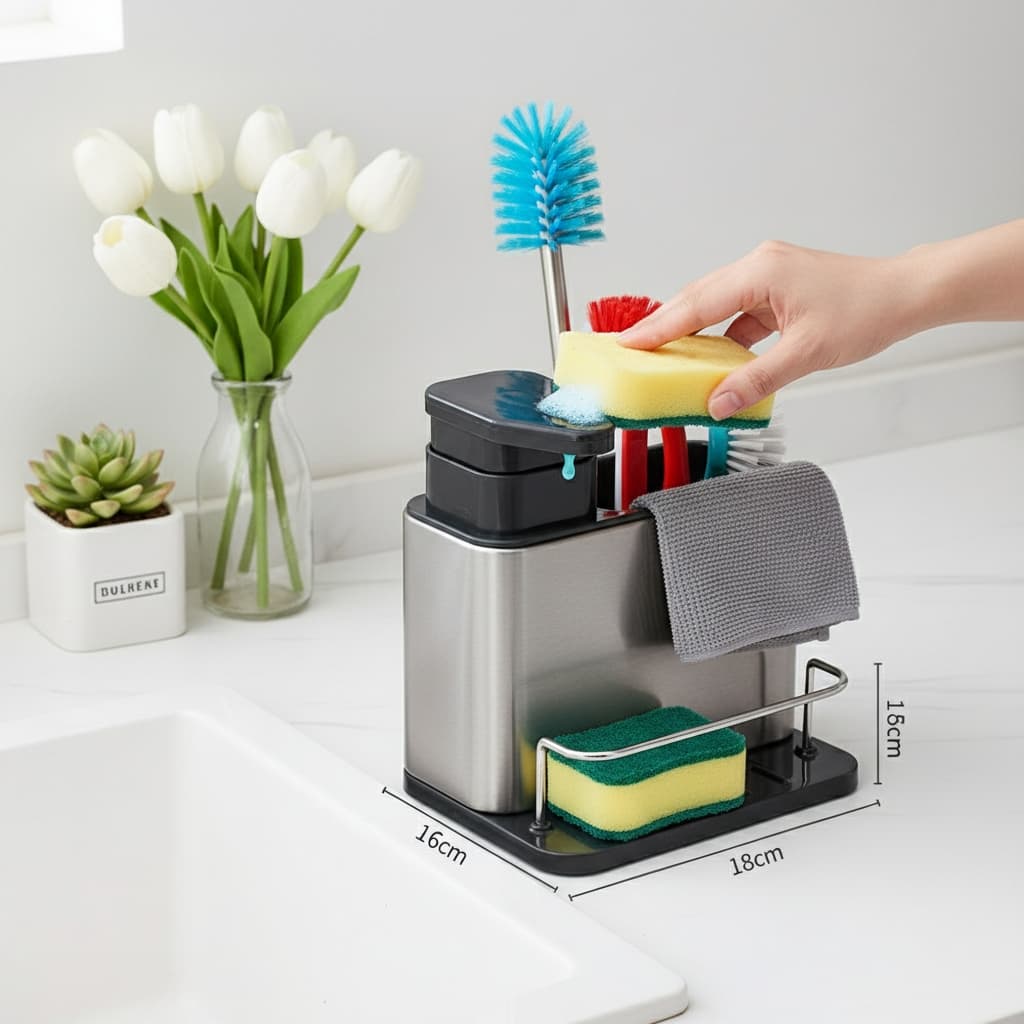 Organizador Pia Inox Prático Compacto Multiuso Dispenser Detergente Moderno