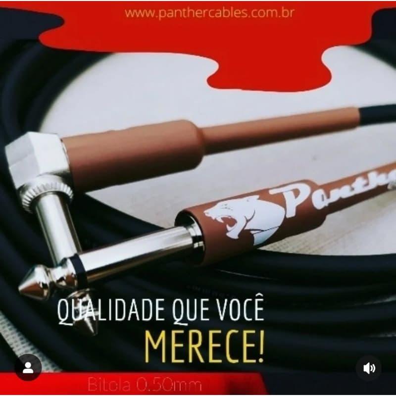 Cabo para guitarra 4 metros P10 x P10 L90graus bitola 0.50mm