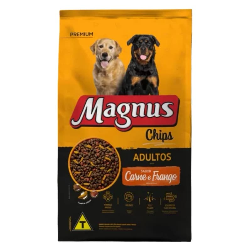 Granel Ração Magnus Chips cães adulto sabor carne e frango 1kg