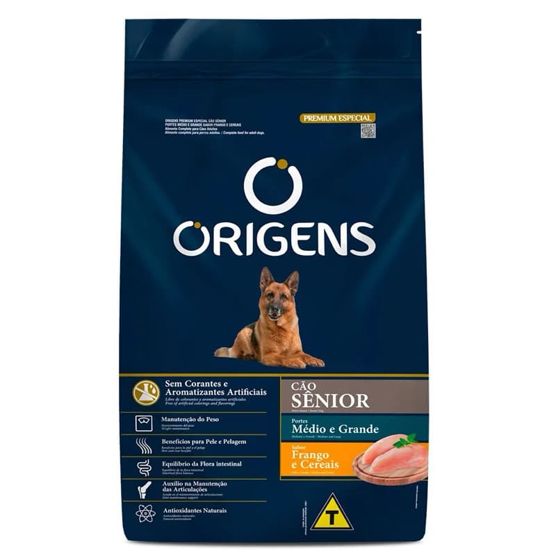 Granel Ração Origens Senior cães 7 anos + sabor frango 1 kg