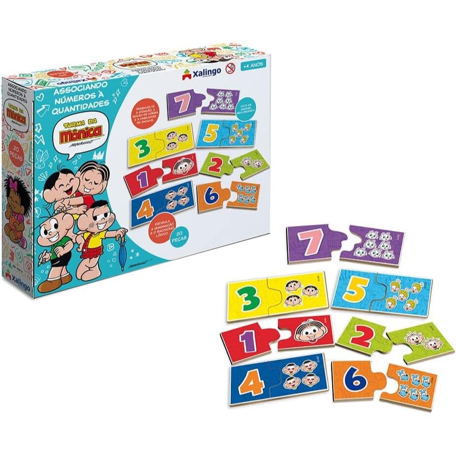Jogo Educativo Associando Números e Quantidades Turma da Mônica – Xalingo 20 Peças em Madeira