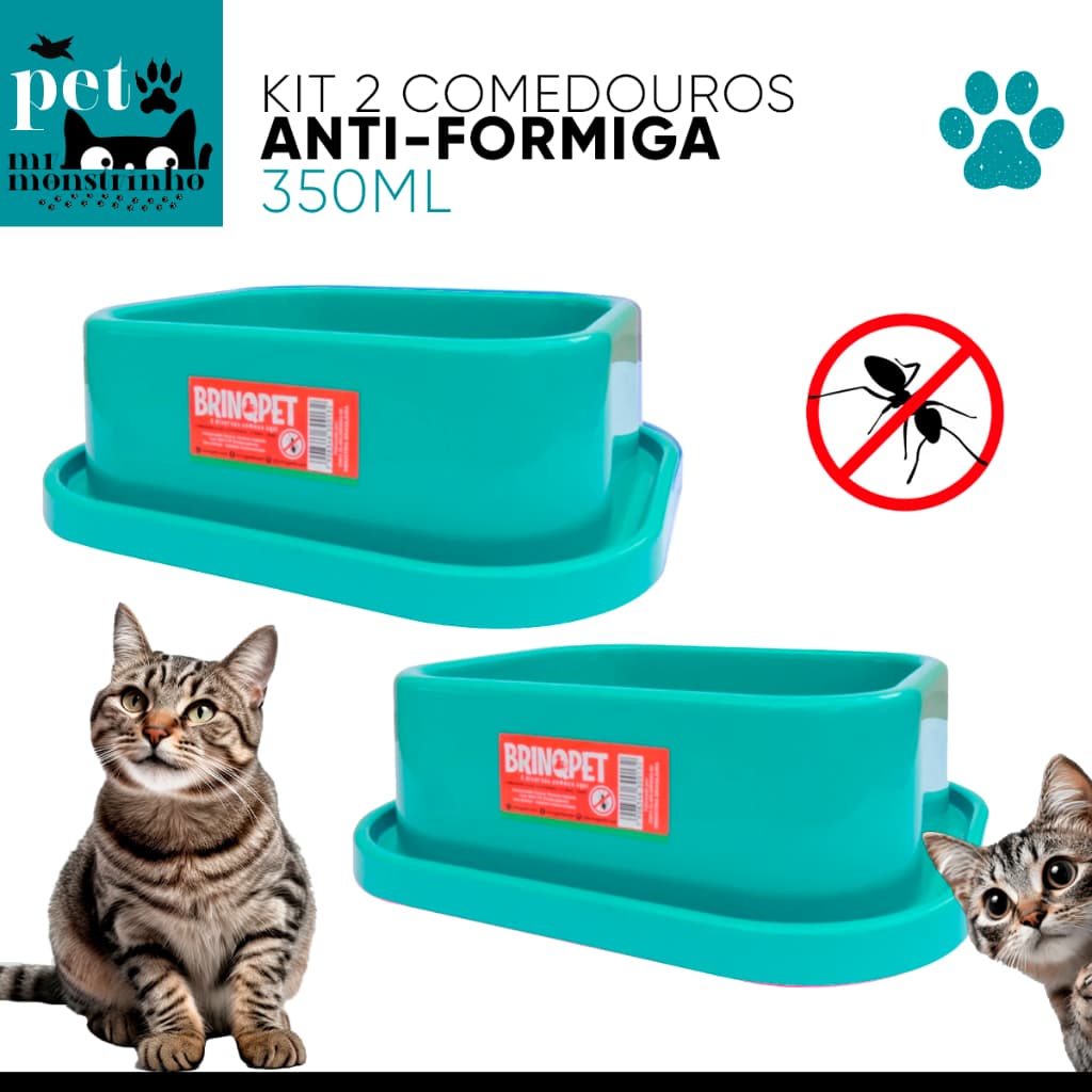 Comedouro Bebedouro Retangular com bordas Anti-formiga para Cachorro Gato Filhote 350ml - Envio Imediato
