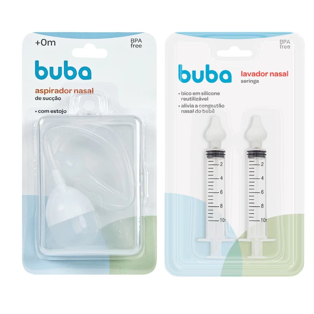 Kit Aspirador Nasal de Silicone para Bebê + 2 Seringas com Ponta de Silicone Buba