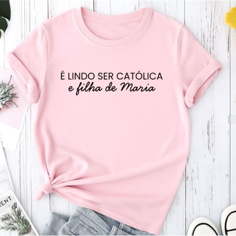 Camiseta Blusa Camisa Feminina É Lindo Ser Católica Estampada Casual Básica Cristã