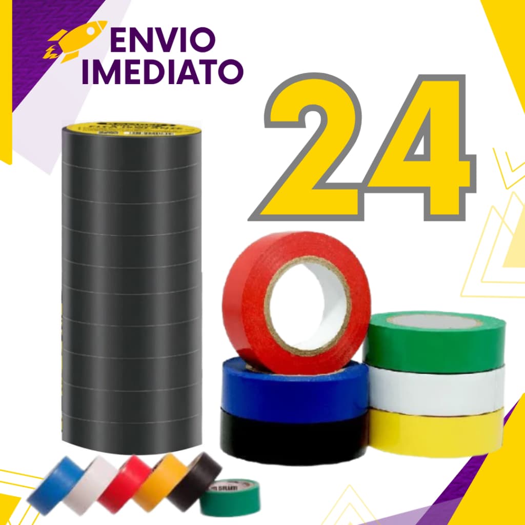 Kit 24 ou 8 un - Fita Isolante AntiChama Preto Vermelho Azul Amarelo Verde Branco Fio Isolamento