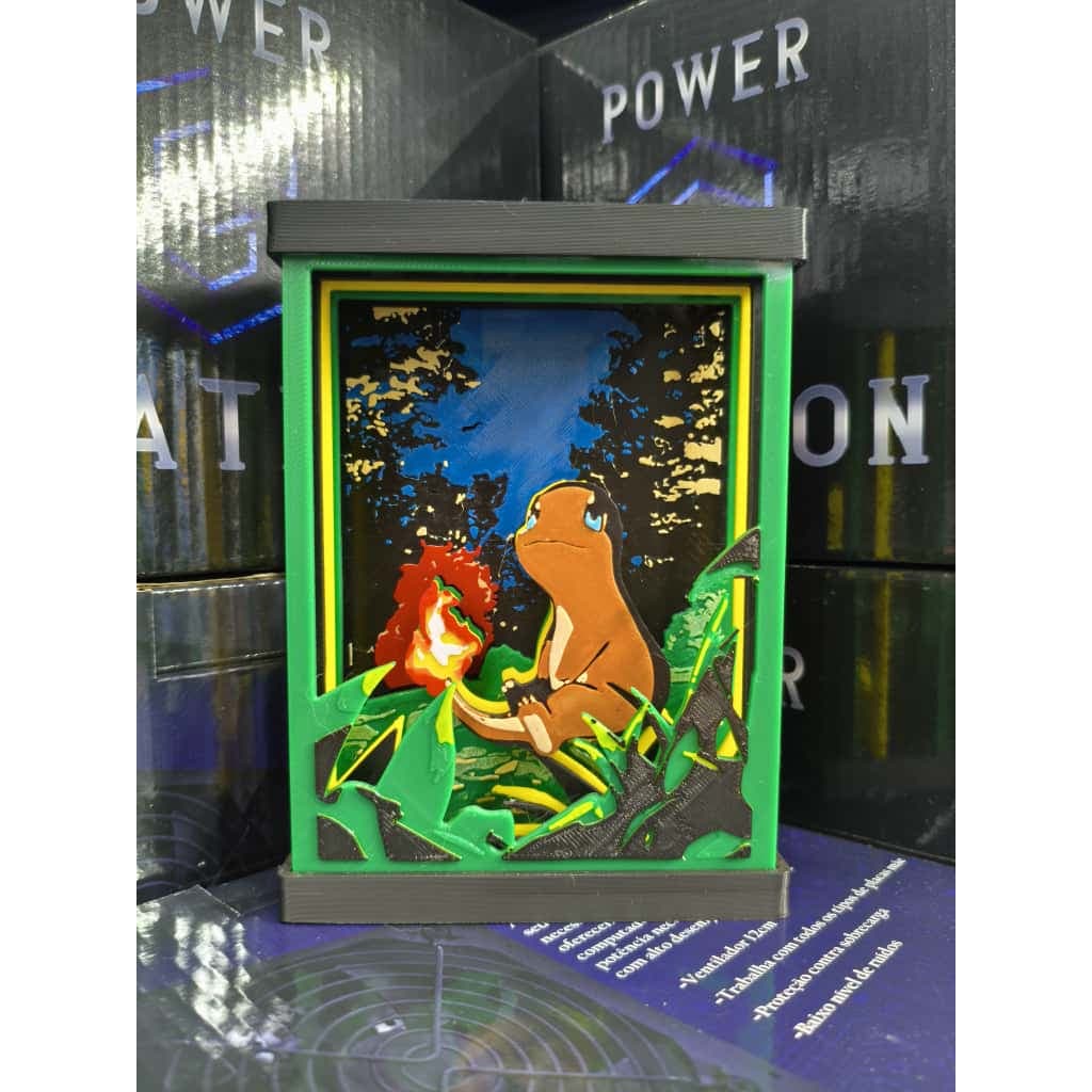 Diorama Quadro Pokemon Charmander 3D Filamento PLA Impresso Camadas Decoração TCG Nostalgia retro