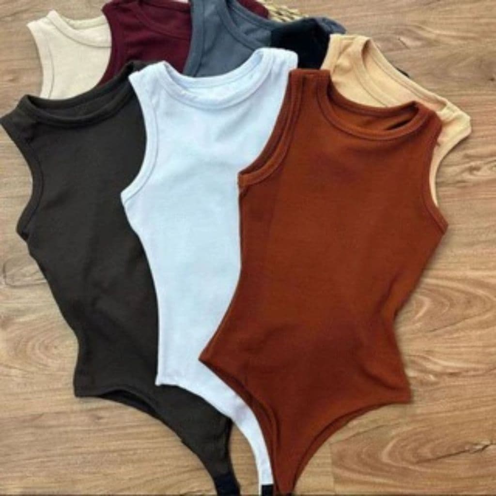 Body Regata Feminino Ribana Premium Liso Canelado Básico Malha Tendência Verão Moda Gringa Kit