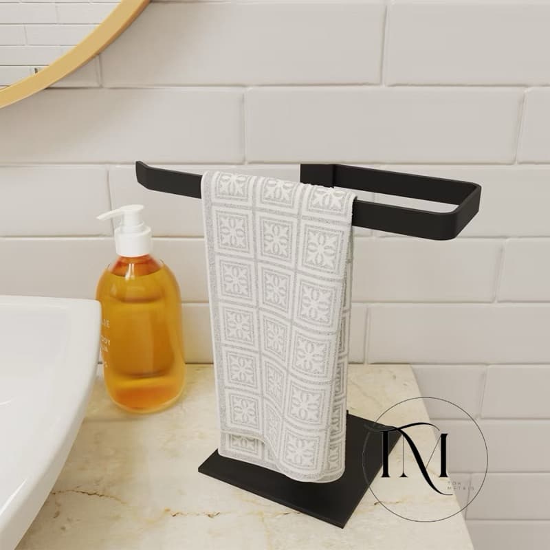 Porta Toalha Lavabo de Bancada Suporte Para Toalha De Rosto Preto Fosco Banheiro Organizador de Ambiente Casa Elegante