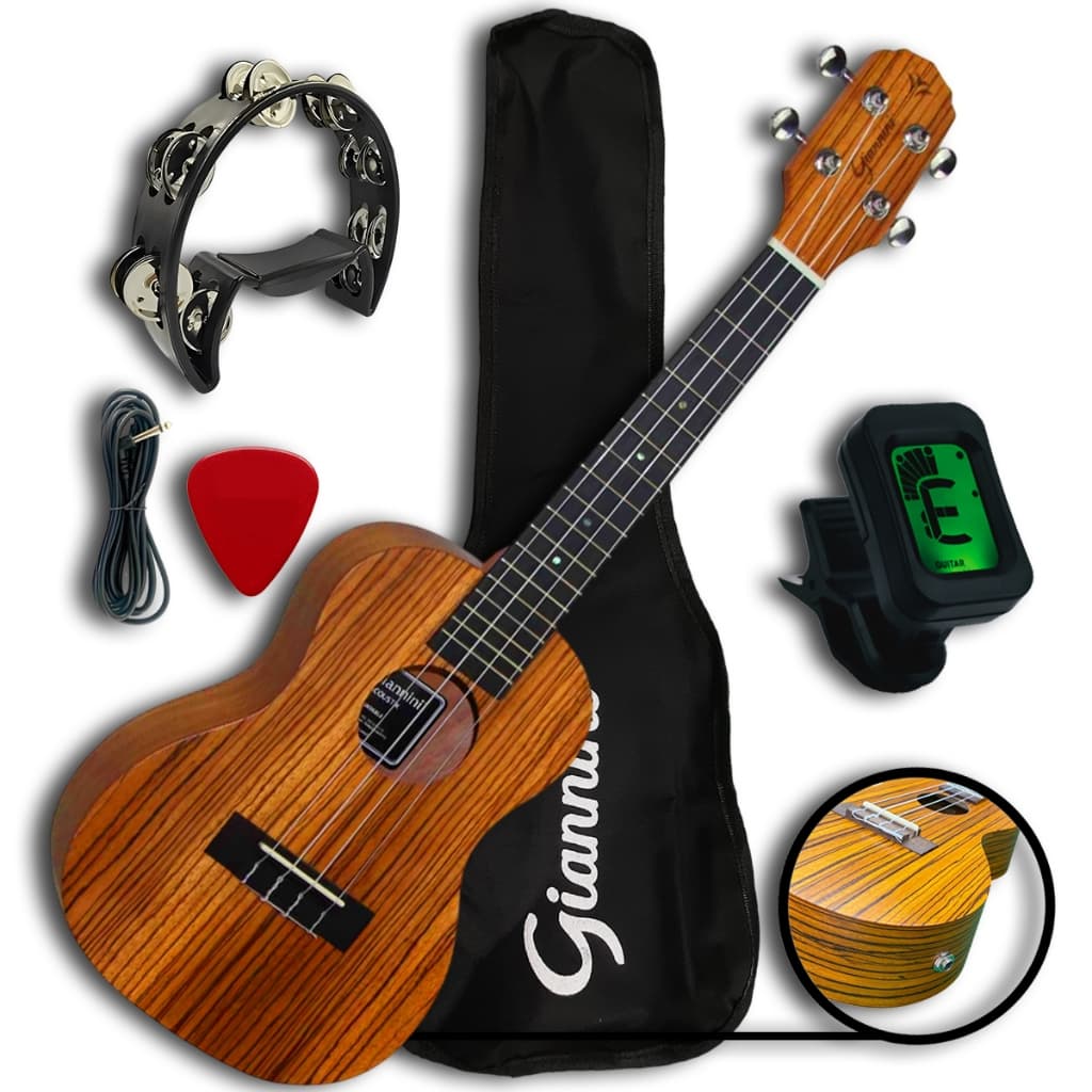 Ukulele Concert Giannini GUK23 Eletroacústico Kit Com Pandeiro Meia-Lua, Capa, Afinador e Palheta