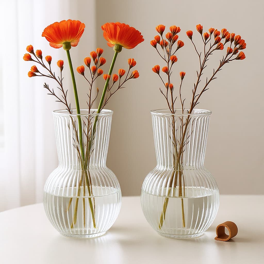 Kit 2 Vaso Decorativo de Vidro Arredondado 17cm Transparente Sala Mesa Flores