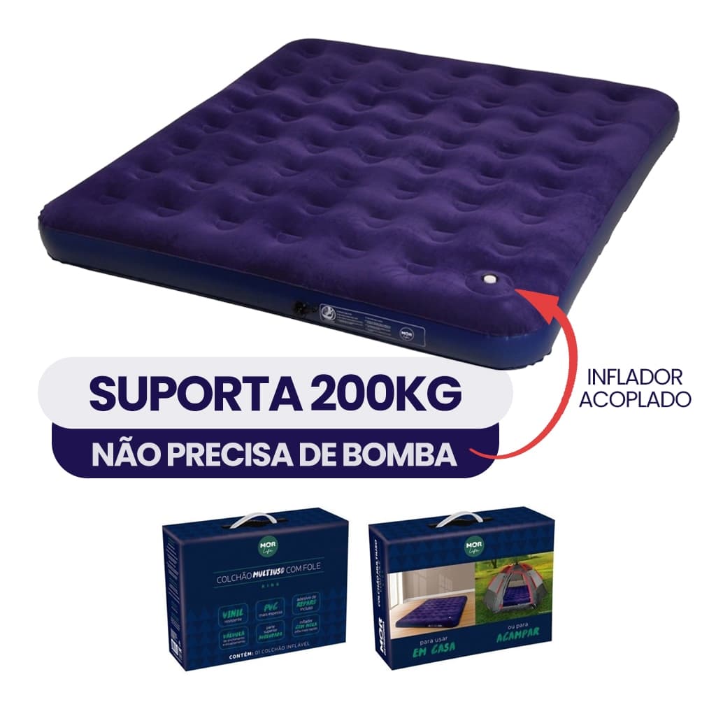 Colchão Inflável King Size com Inflador Embutido Mor + Kit Reparo