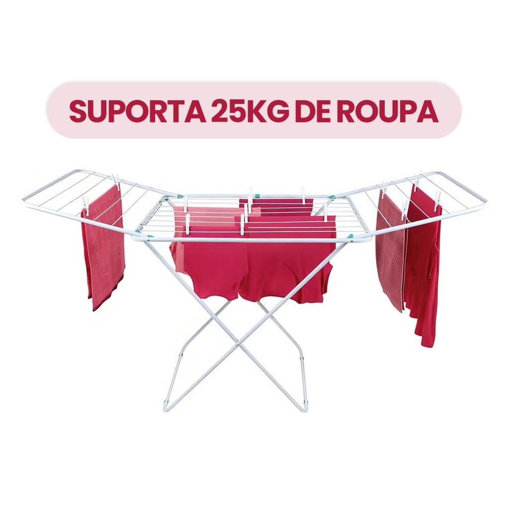 Varal de Chão com Abas Grande Gigante 25kg Mor Super Resistente Aço Maxi